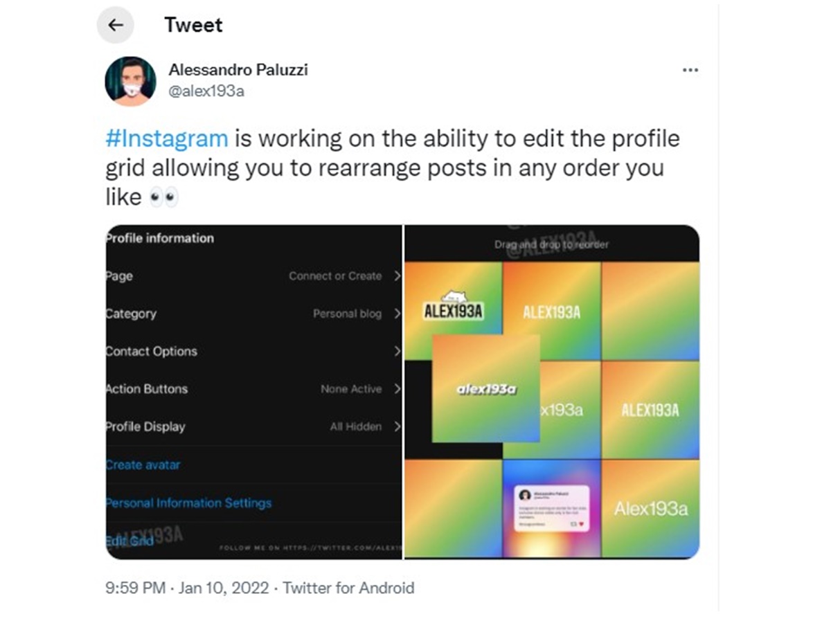 Instagram sta testando un’opzione per riorganizzare i post sul suo profilo