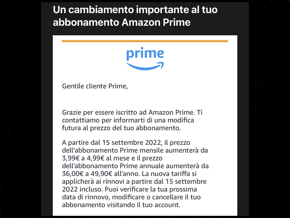 Amazon Prime aumento 2022, quando ci sarà e il costo annuale